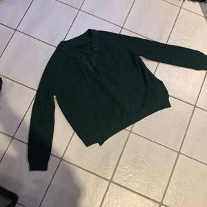 Green lace up crop top sweater